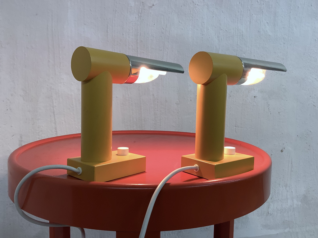 2 Space Age Metal Table Lamps Chrome Yellow 60s 70s