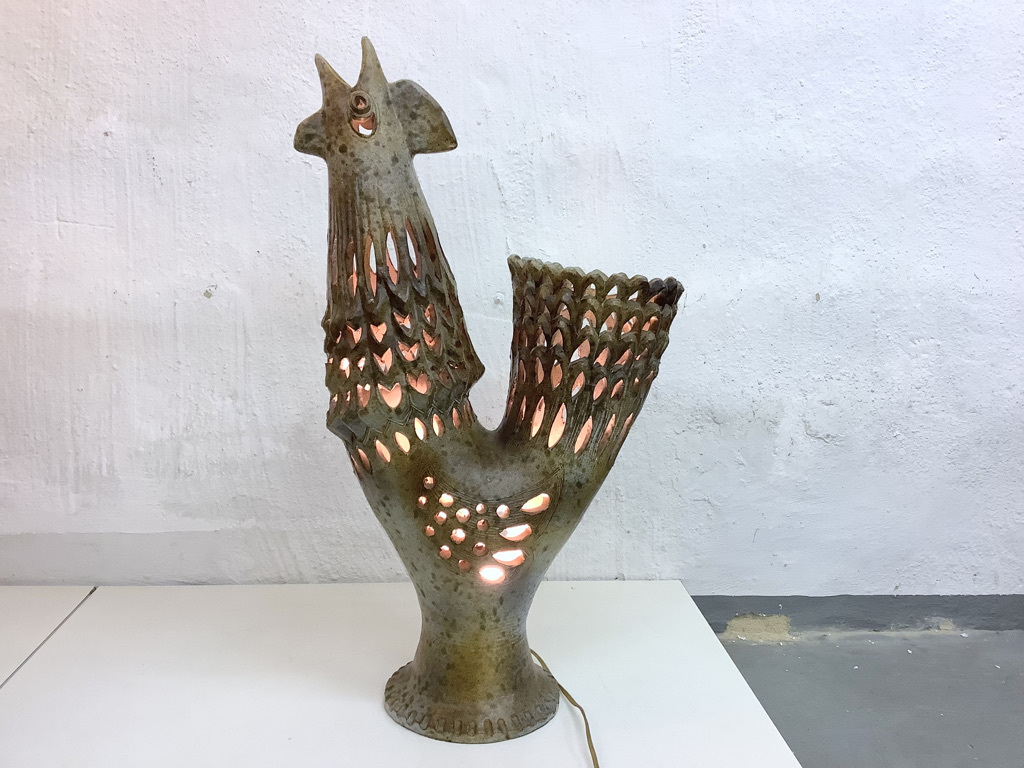 French Studio Pottery Rooster Table Lamp 50s