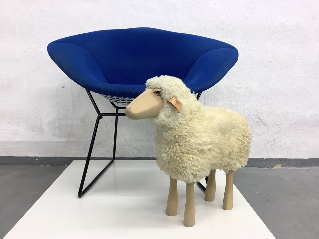 Small White Sheep Stool Desinged by Hans Peter Krafft